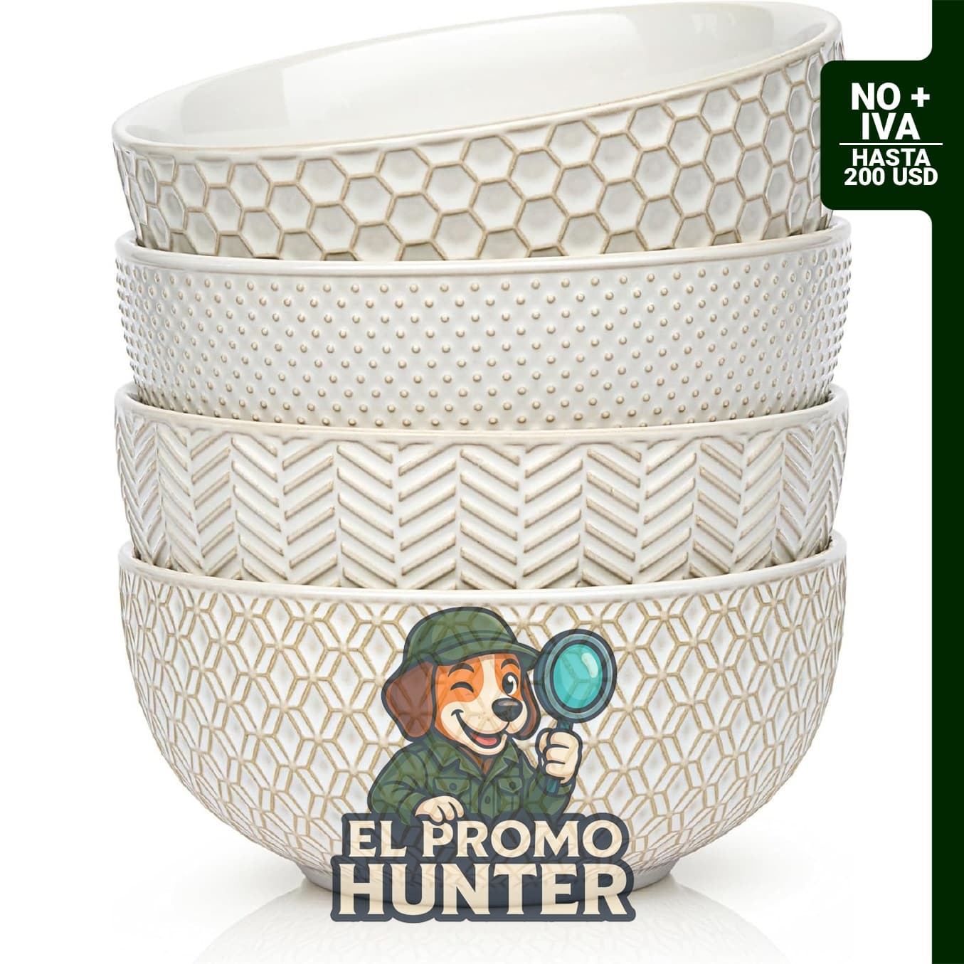 KooK Tazones de sopa de cerámica, 30 oz (710 ml), aptos para horno, apilables y en relieve.