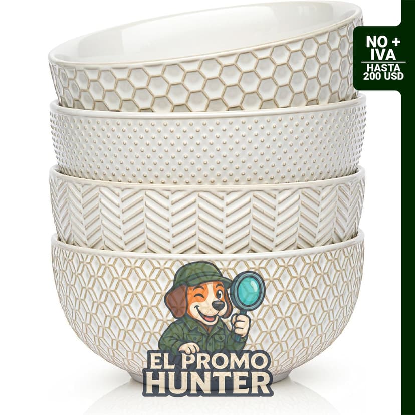 KooK Tazones de sopa de cerámica, 30 oz (710 ml), aptos para horno, apilables y en relieve.