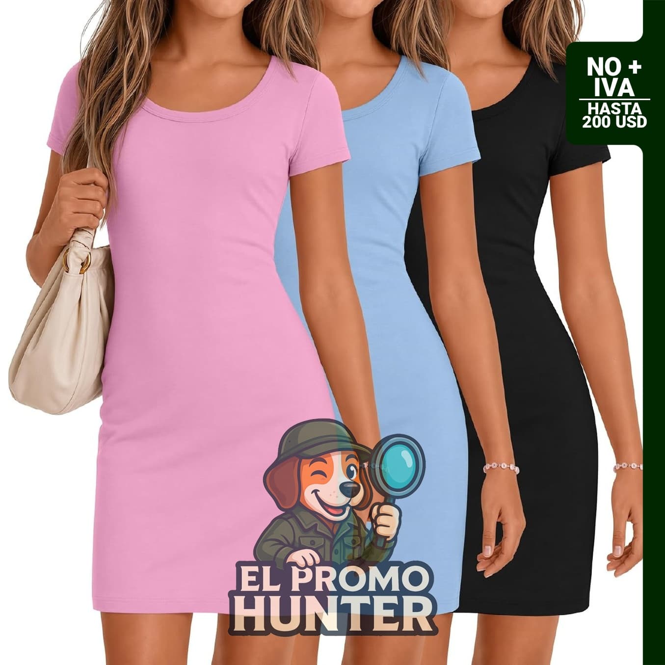 Pack de 3 vestidos para niña de 6 a 14 años, ajustados y de manga corta.