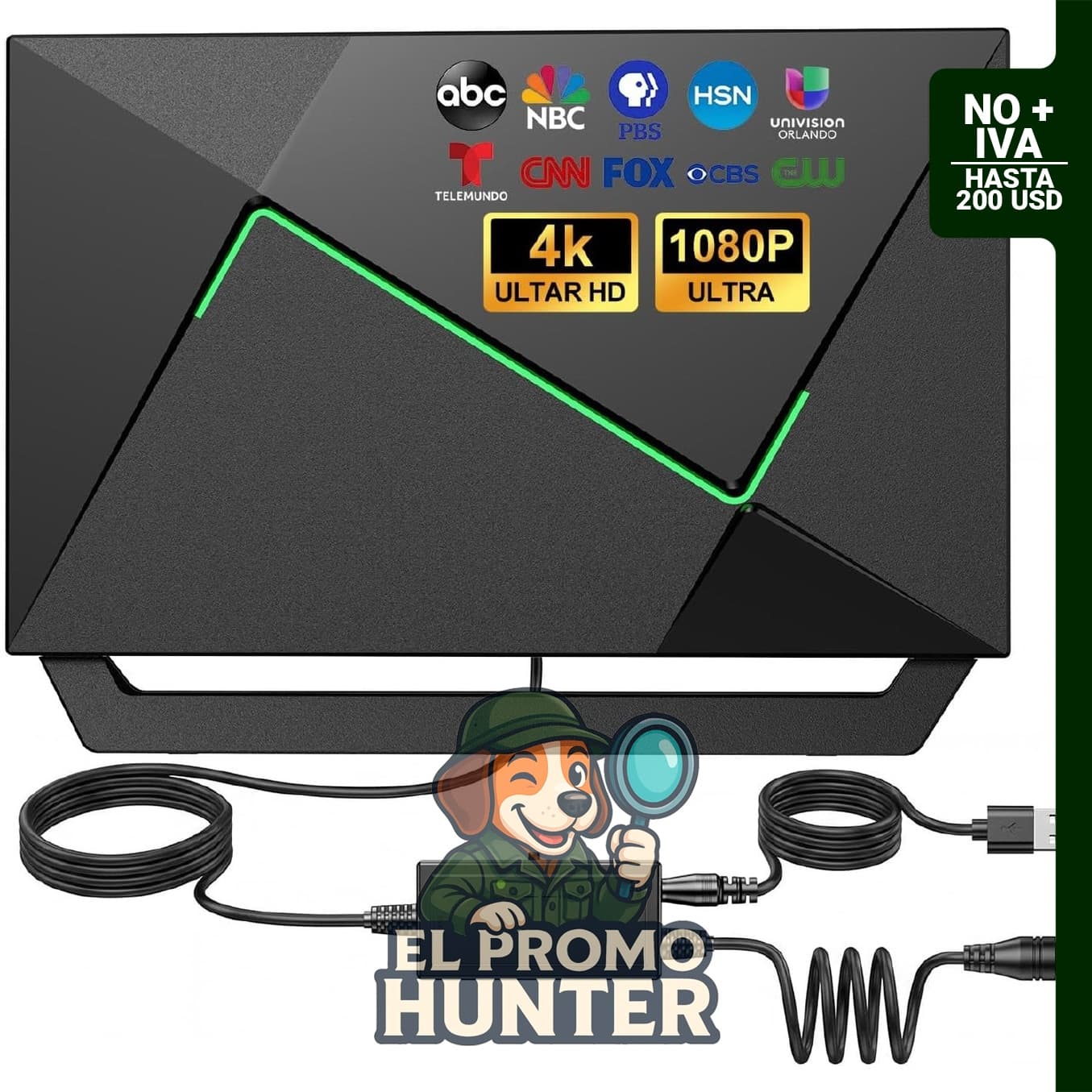 Antena de TV digital HD mejorada 2026 para Smart TV, apta para uso interior y exterior.