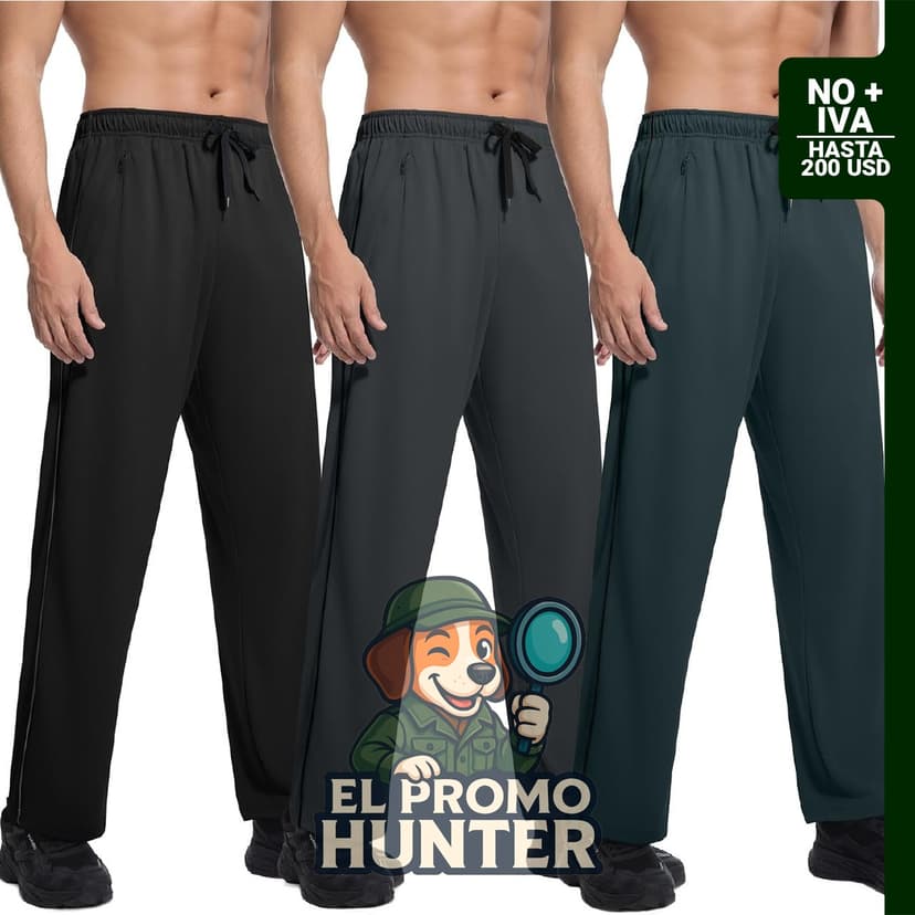 Paquete de 3 pantalones deportivos para hombre con bolsillos con cremallera.