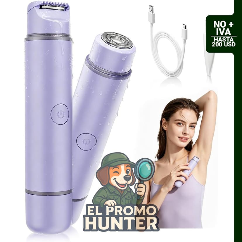 Recortadora de bikini 2 en 1 IPX6 USB, afeitadora eléctrica para mujer, 100% impermeable, carga USB, 60 min de uso.