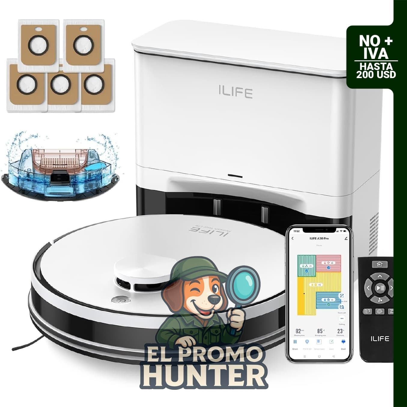 ILIFE Robot aspirador y trapeador A30 Pro, succión máxima de 10000 Pa.