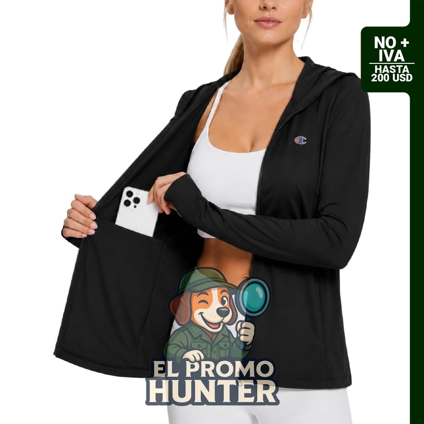 Buzo Champion con capucha para mujer, tejido de algodón y poliéster.