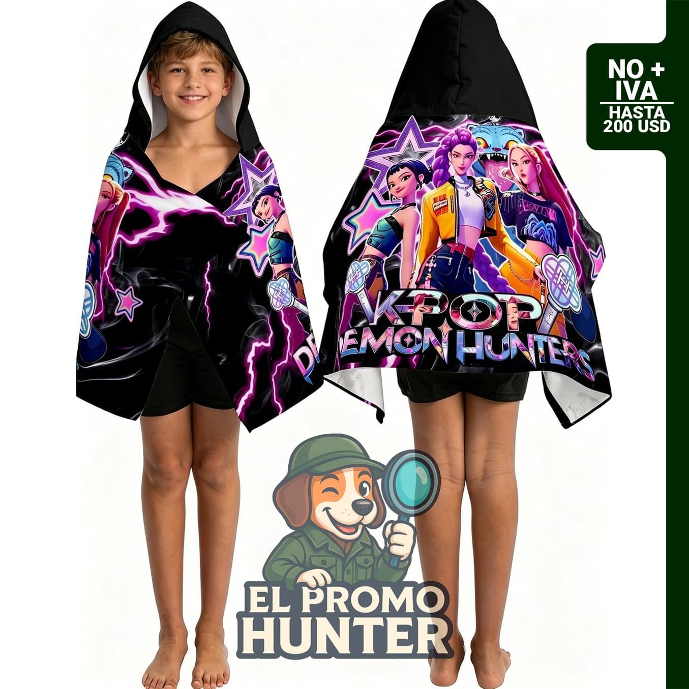 KPo Demon Hunters Toalla de algodón suave con capucha, 28 x 55 pulgadas (71 x 140 cm), color negro.
