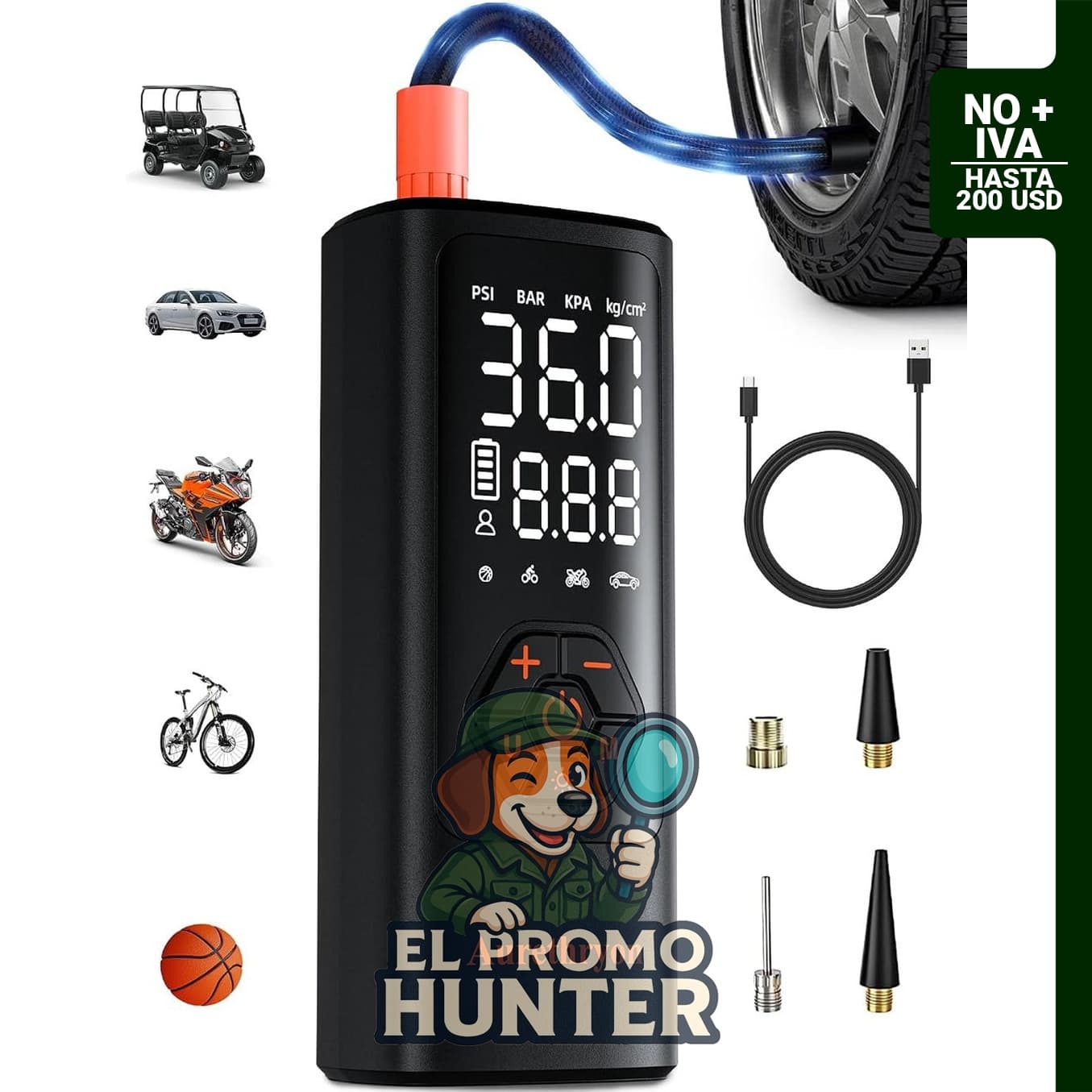 Aurethryon Inflador de neumáticos portátil, compresor de aire automático de 150 PSI para neumáticos de automóvil.