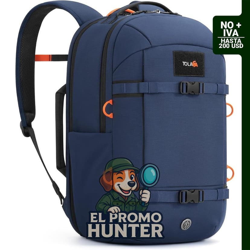 Mochila Tolaccea de 30L para laptop, diseñada para viajes y uso diario, con apertura TSA 180°.