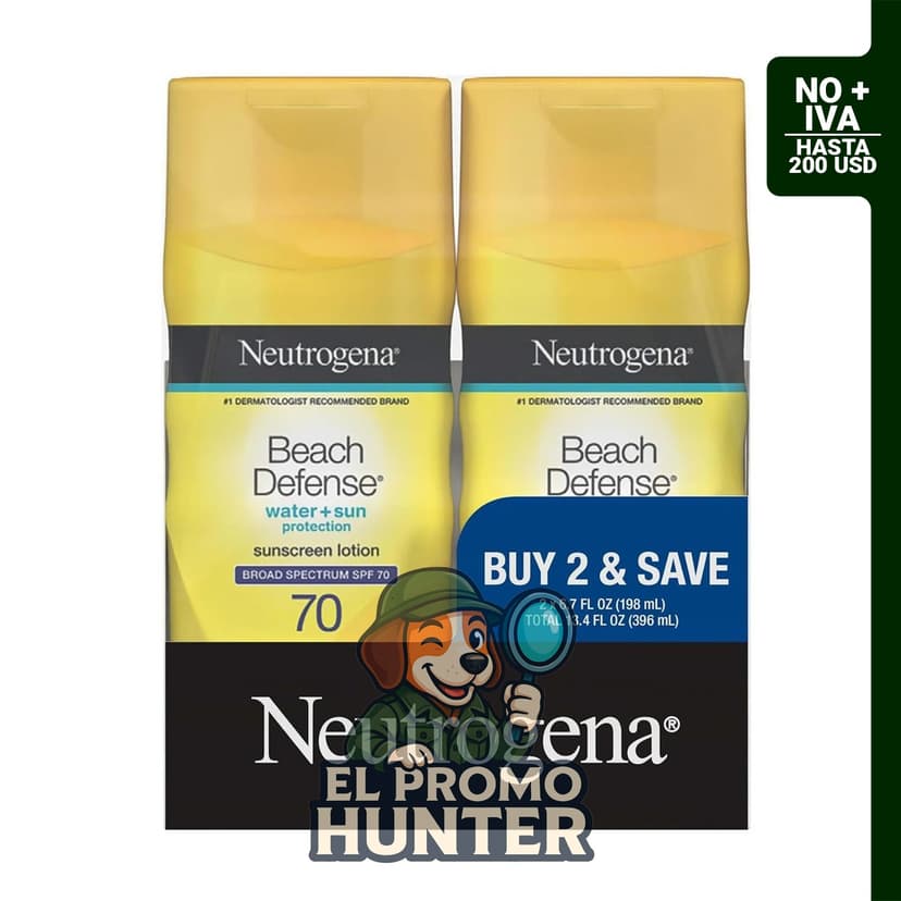 Neutrogena Loción de protección solar Beach Defense SPF 70, protector solar facial y corporal, resistente al agua (80 min).