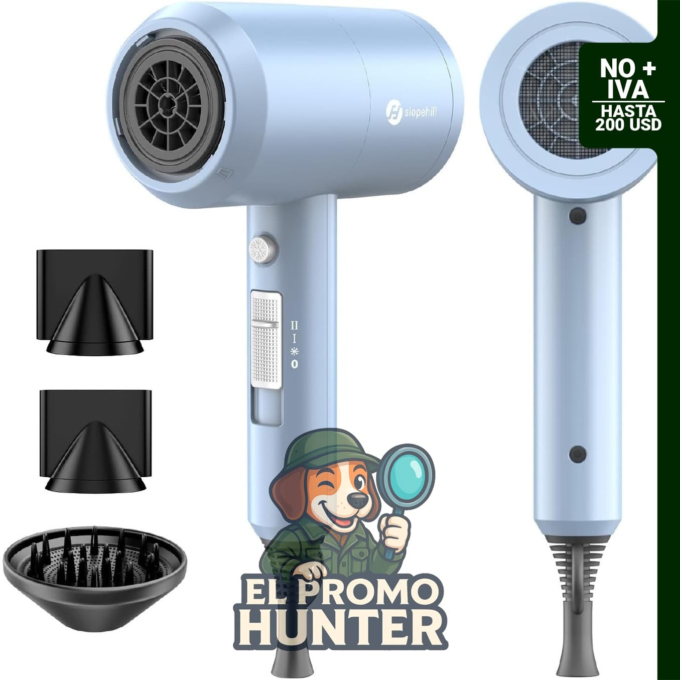 Slopehill Secador de pelo profesional iónico de 1800 W, incluye 2 boquillas concentradoras y 1 difusor.