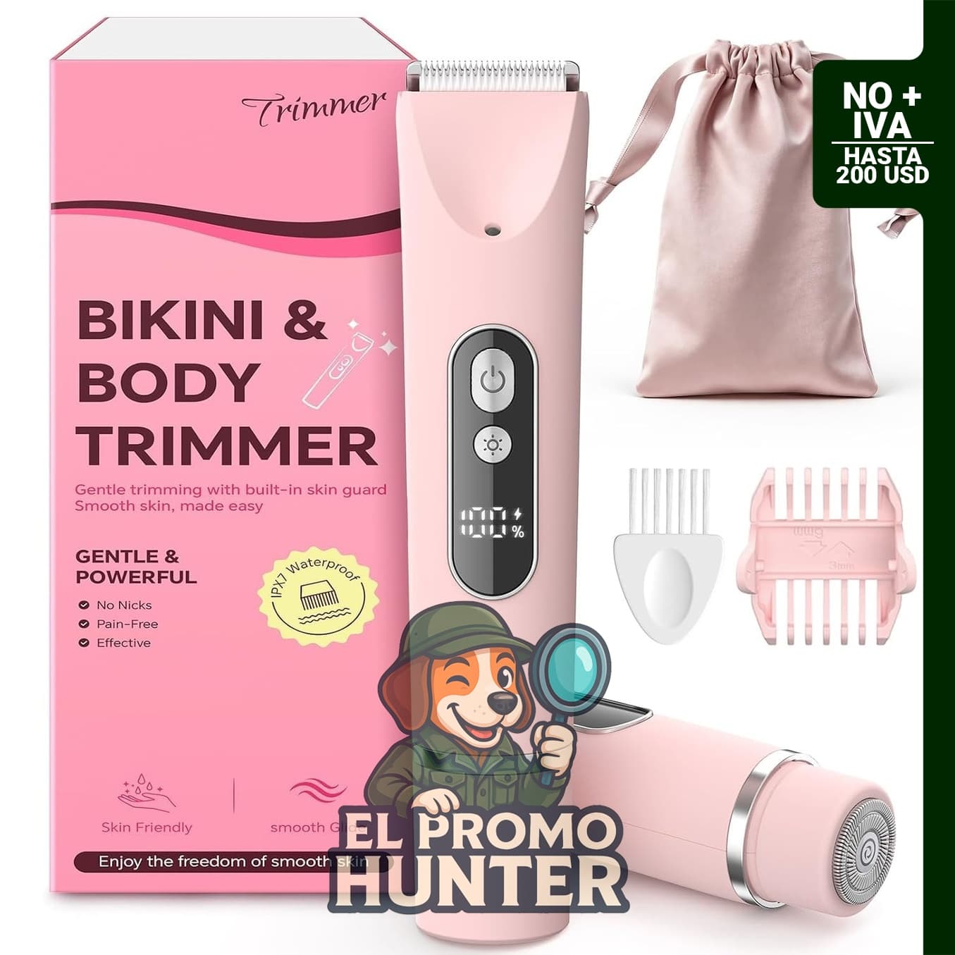 Recortadora de bikini para mujer, maquinilla de afeitar eléctrica, IPX7, impermeable, para húmedo y seco.