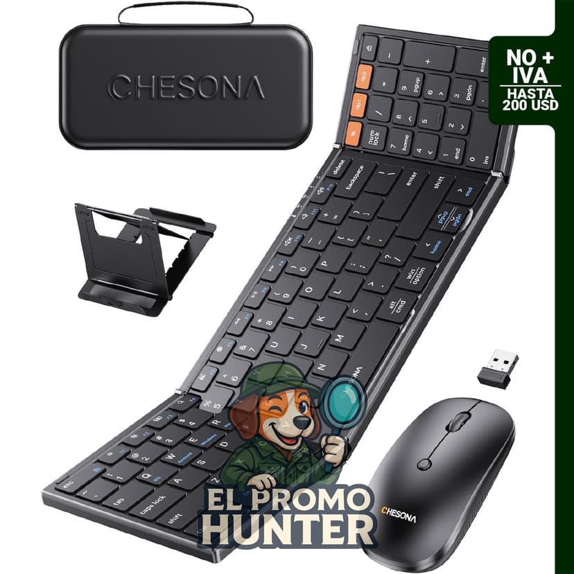 CHESONA Combo de teclado y mouse plegable, inalámbrico y compacto, compatible con Win/Mac/iOS.
