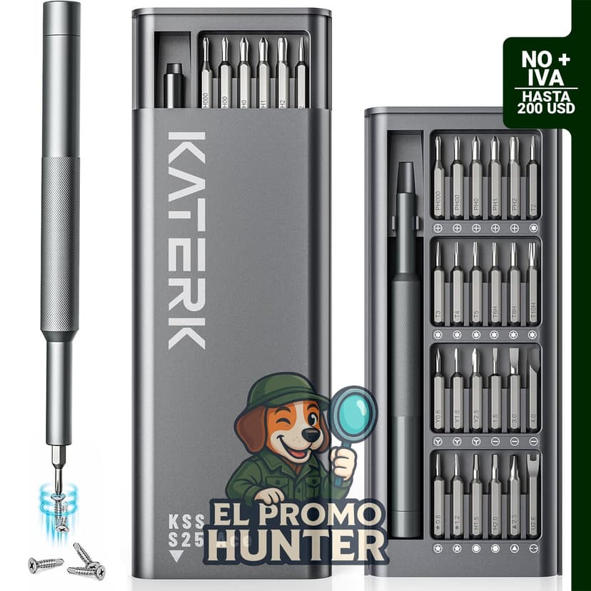 KATERK Juego de destornilladores de precisión 25 en 1, incluye destornilladores magnéticos para reparación de dispositivos.