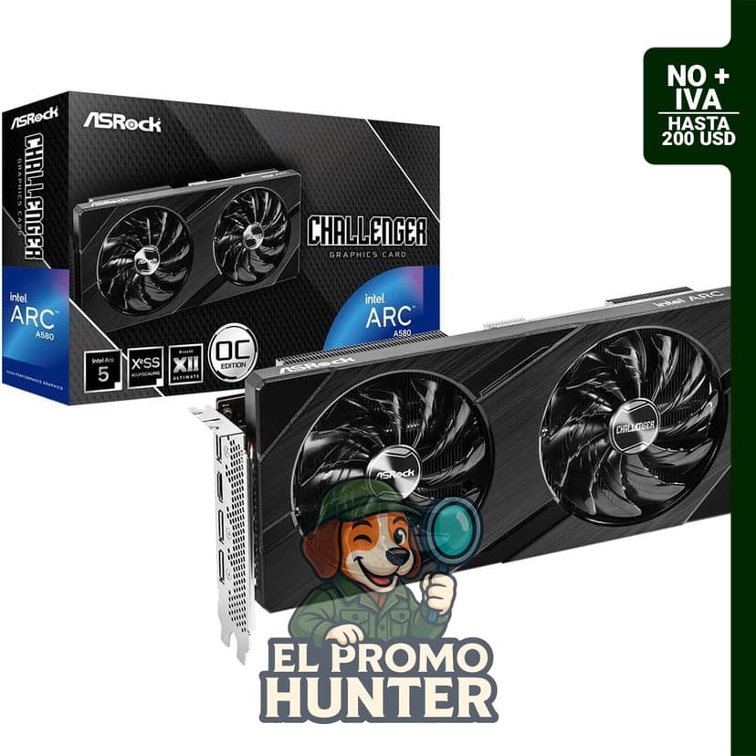 ASRock Challenger Intel ARC A580 CL 8G GDDR6, tarjeta gráfica con 256 bits, 2000 MHz y 16 Gbps.