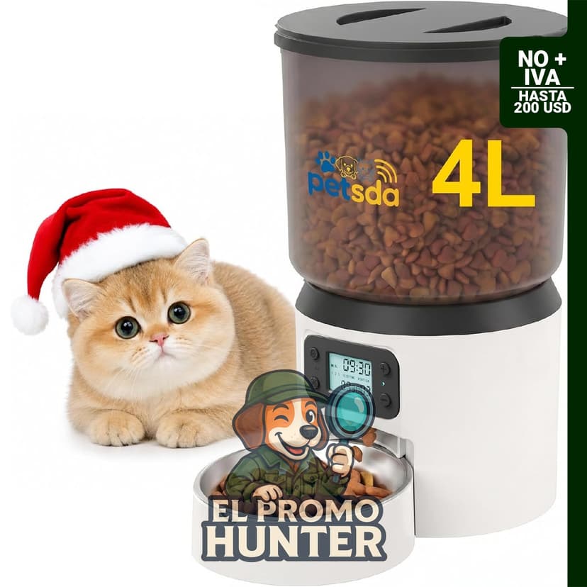 Dispensador automático de alimentos secos para gatos, 4 litros, temporizador para hasta 9 comidas/día.