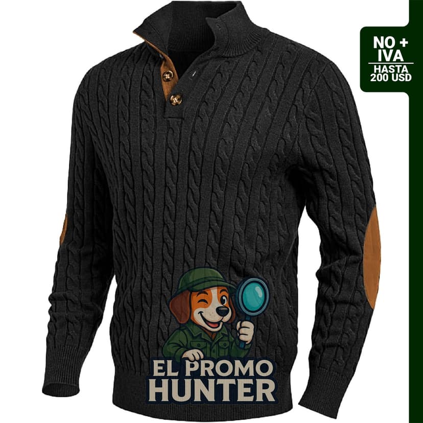 Suéter de punto trenzado JMIERR para hombre, manga larga y cuello alto con botones.
