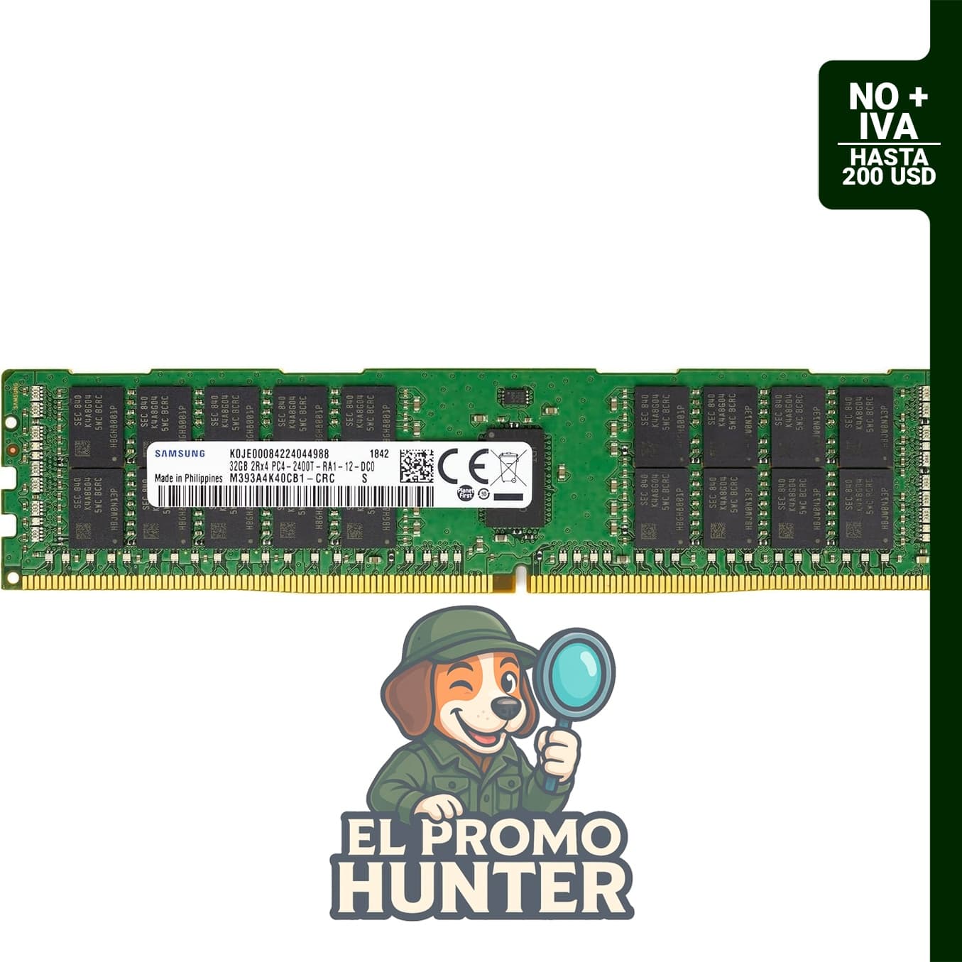 Samsung 32GB DDR4 2400MHz PC4-19200 ECC RDIMM 2Rx4 Dual Rank 1.2V Registrado DIMM 288-Pin Server RAM