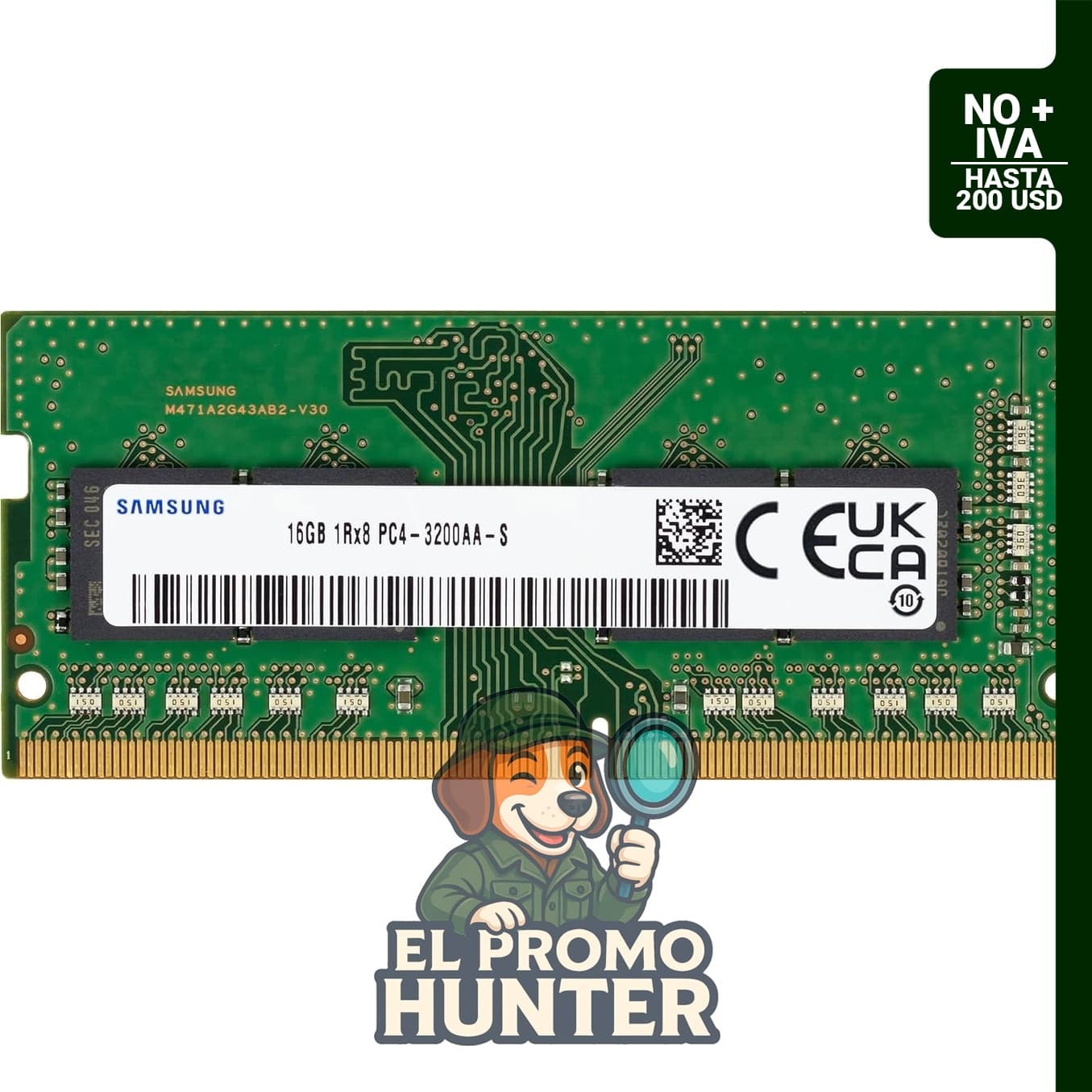 Memoria RAM Samsung 16GB DDR4 3200MHz SODIMM, 1.2V, 260-Pin, para portátil.