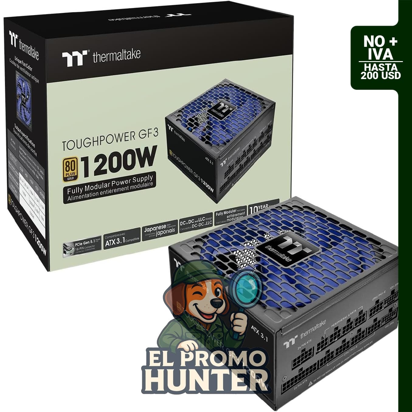 Thermaltake Toughpower GF3 1200W, fuente de alimentación ATX 3.0 con conectores 12VHPWR y soporte para SLI/Crossfire.