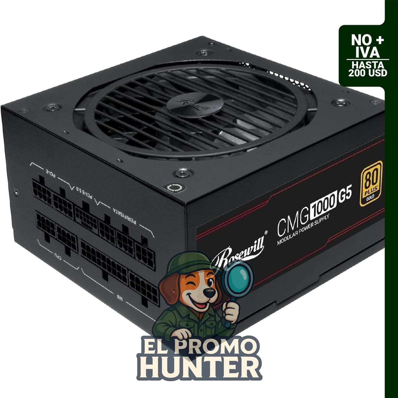 Rosewill CMG5 1000W, fuente de alimentación modular 80+ Gold, compatible con ATX 3.0 y 3.1.