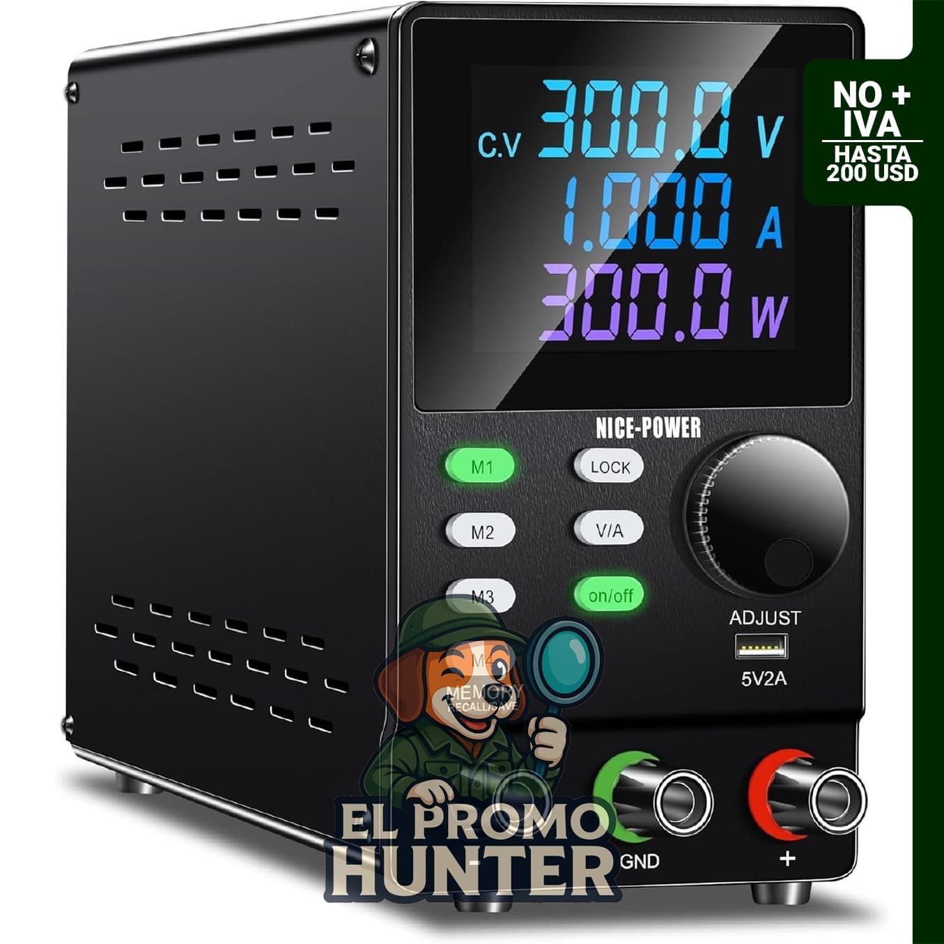 NICE-POWER fuente de alimentación de CC variable, 300 V, 1 A, regulada y ajustable, con software de PC y perilla de codificador.