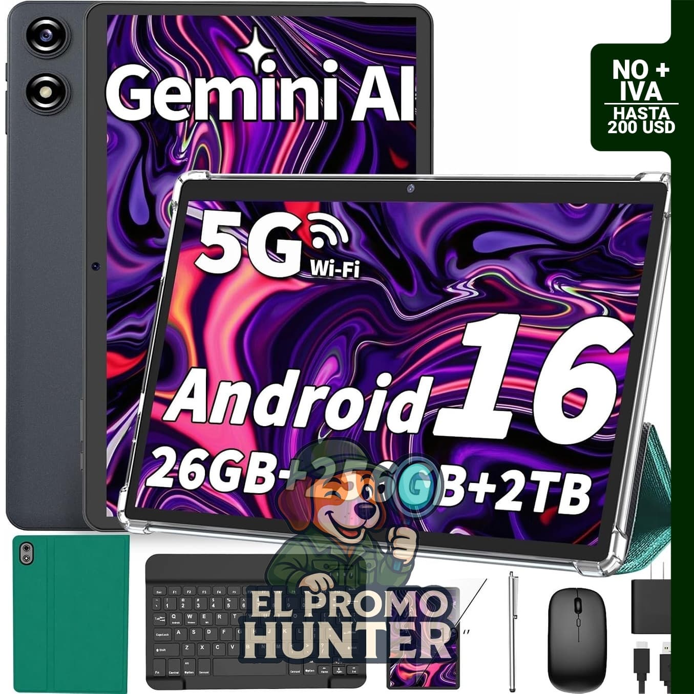 Tablet Android de 10" (26 GB + 256 GB, expansión hasta 2 TB, 8 núcleos, 8000 mAh, WiFi 5G)
