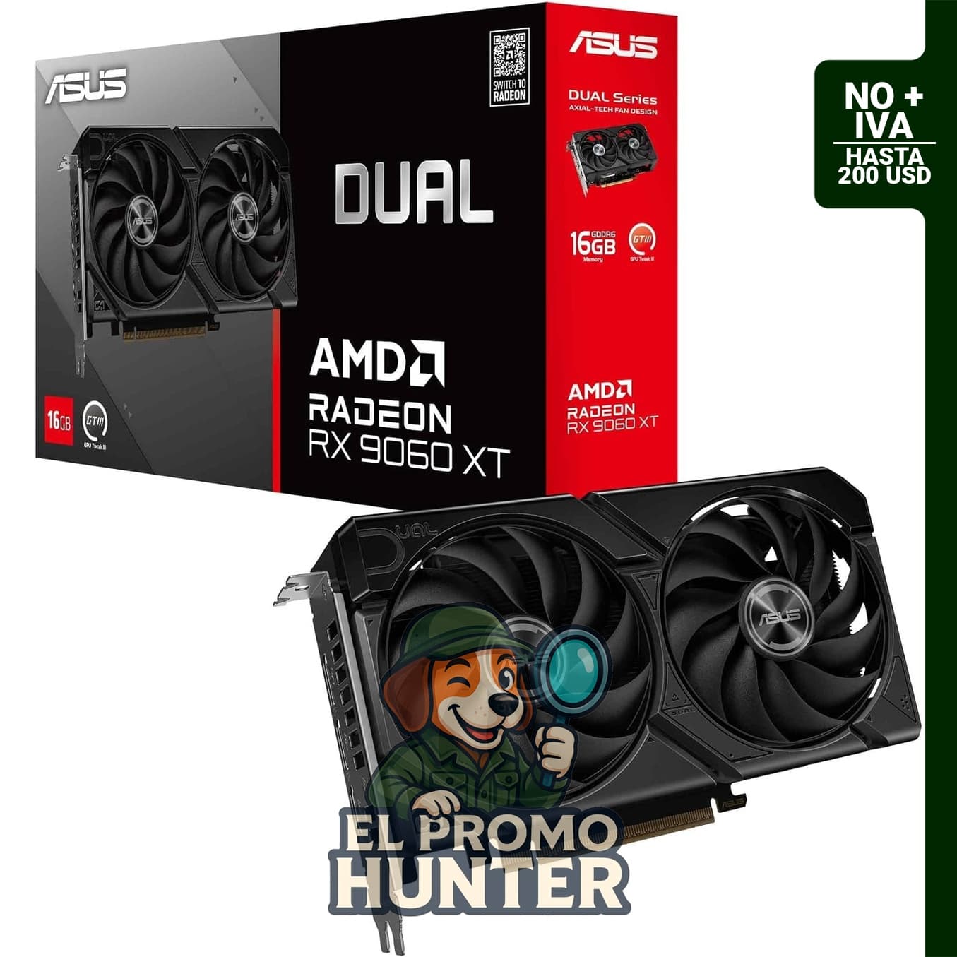 ASUS Tarjeta gráfica Dual Radeon™ RX 9060 XT 16GB GDDR6, PCIe 5.0, HDMI 2.1b, DisplayPort 2.1a.