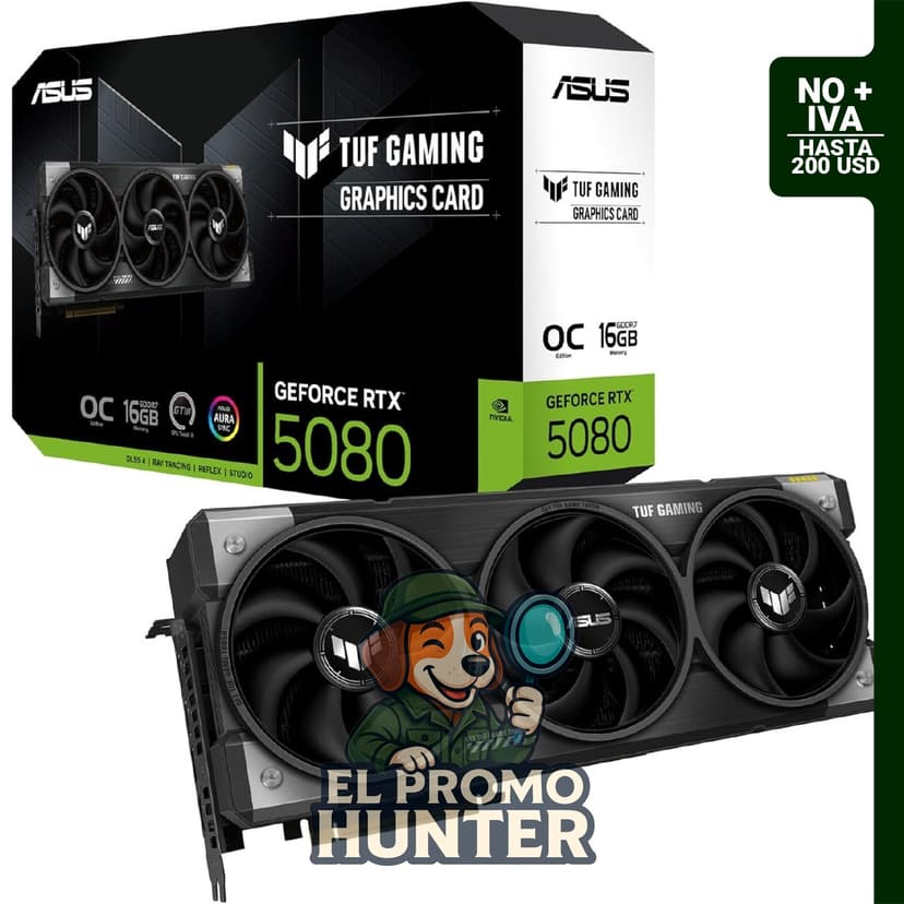 ASUS TUF Gaming GeForce RTX 5080 16GB GDDR7 OC Edition, tarjeta gráfica para juegos con PCIe 5.0 y HDMI/DP 2.1.