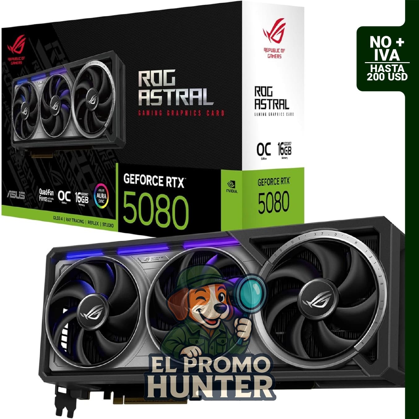 ASUS ROG Astral GeForce RTX 5080, tarjeta gráfica para juegos con 16GB GDDR7 OC.