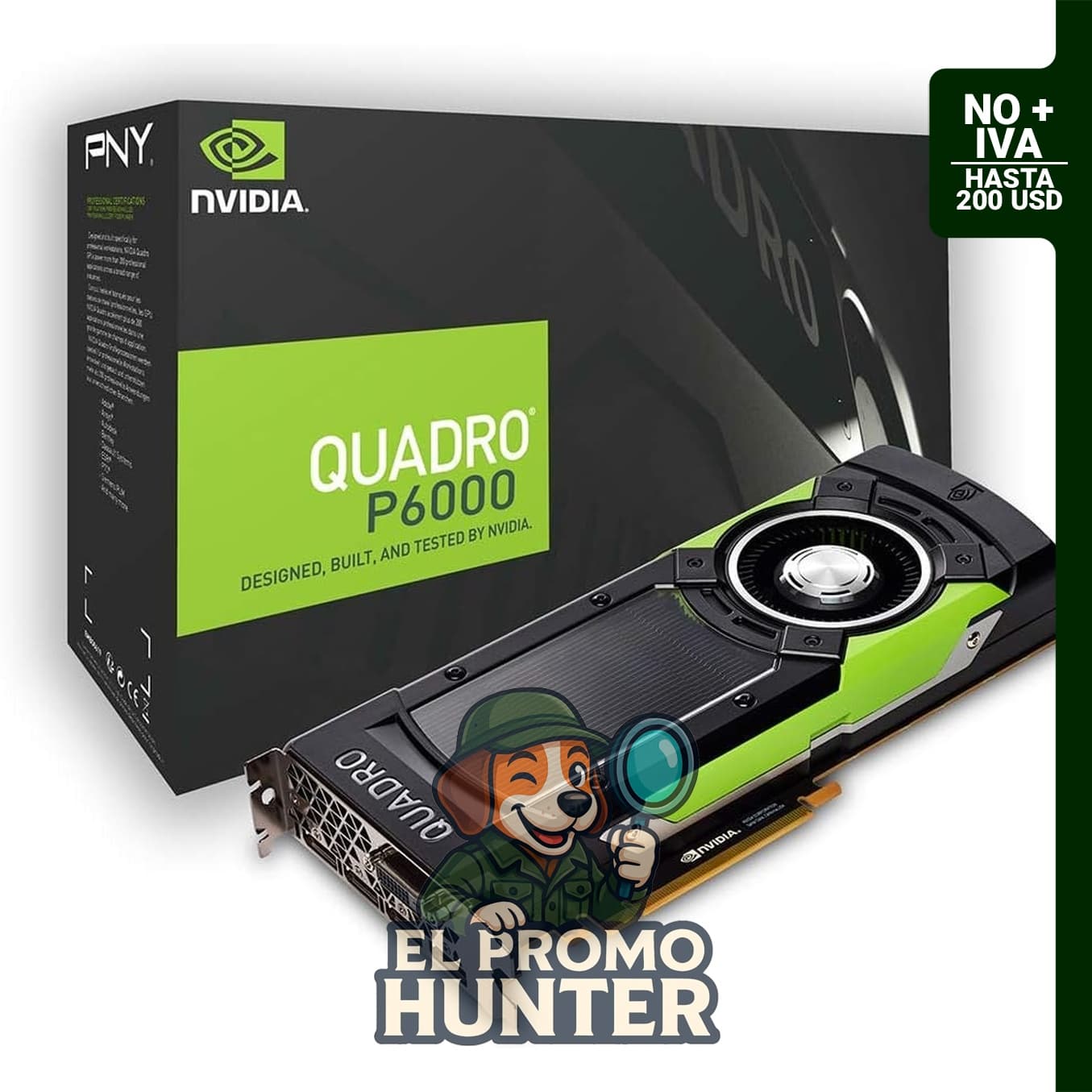 PNY NVIDIA Quadro P6000 VCQP6000-PB, tarjeta de vídeo PCI con 24GB GDDR5X y bus de 384 bits.