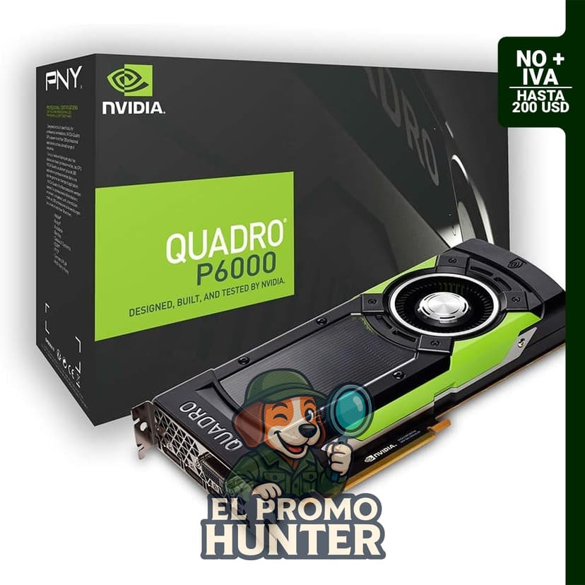 PNY NVIDIA Quadro P6000 VCQP6000-PB, tarjeta de vídeo PCI con 24GB GDDR5X y bus de 384 bits.
