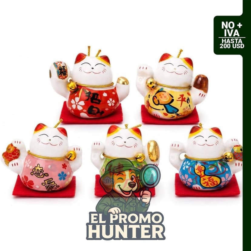 Lucky Cat - Juego de 5 figuras de cerámica china de gatos de la fortuna para decoración del hogar.