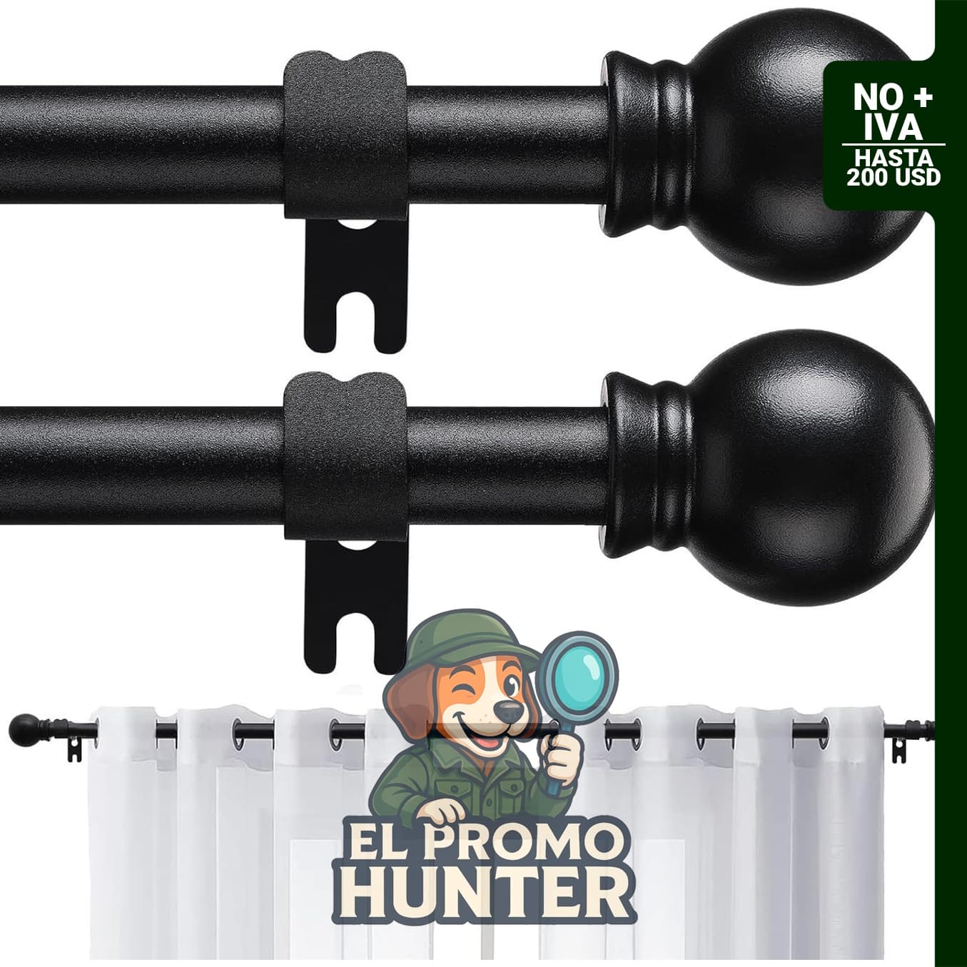Paquete de 2 barras de cortina TALITARE para ventanas de 122 a 213 cm, diámetro de 1.6 cm.