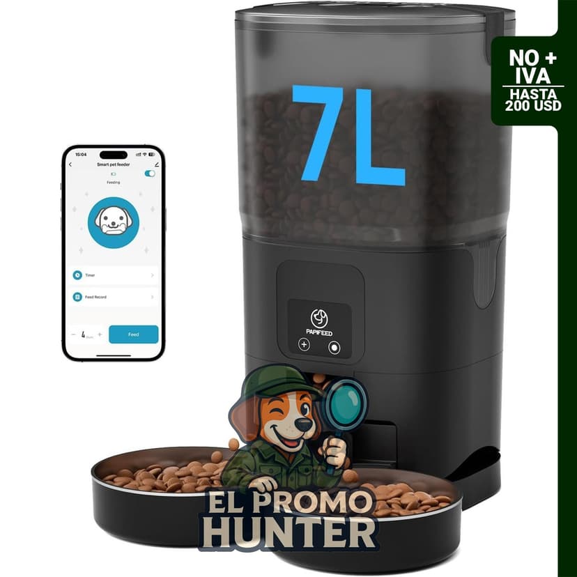 PAPIFEED Comedero automático para gatos, dispensador de alimentos de 7 L para alimentación lenta.