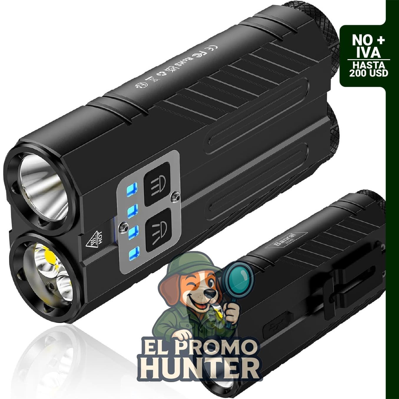 Banral linterna de bolsillo EDC recargable con doble fuente de luz.