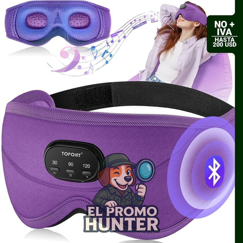 Máscara de dormir TOPOINT con auriculares Bluetooth, oscurecimiento total y ruido blanco.