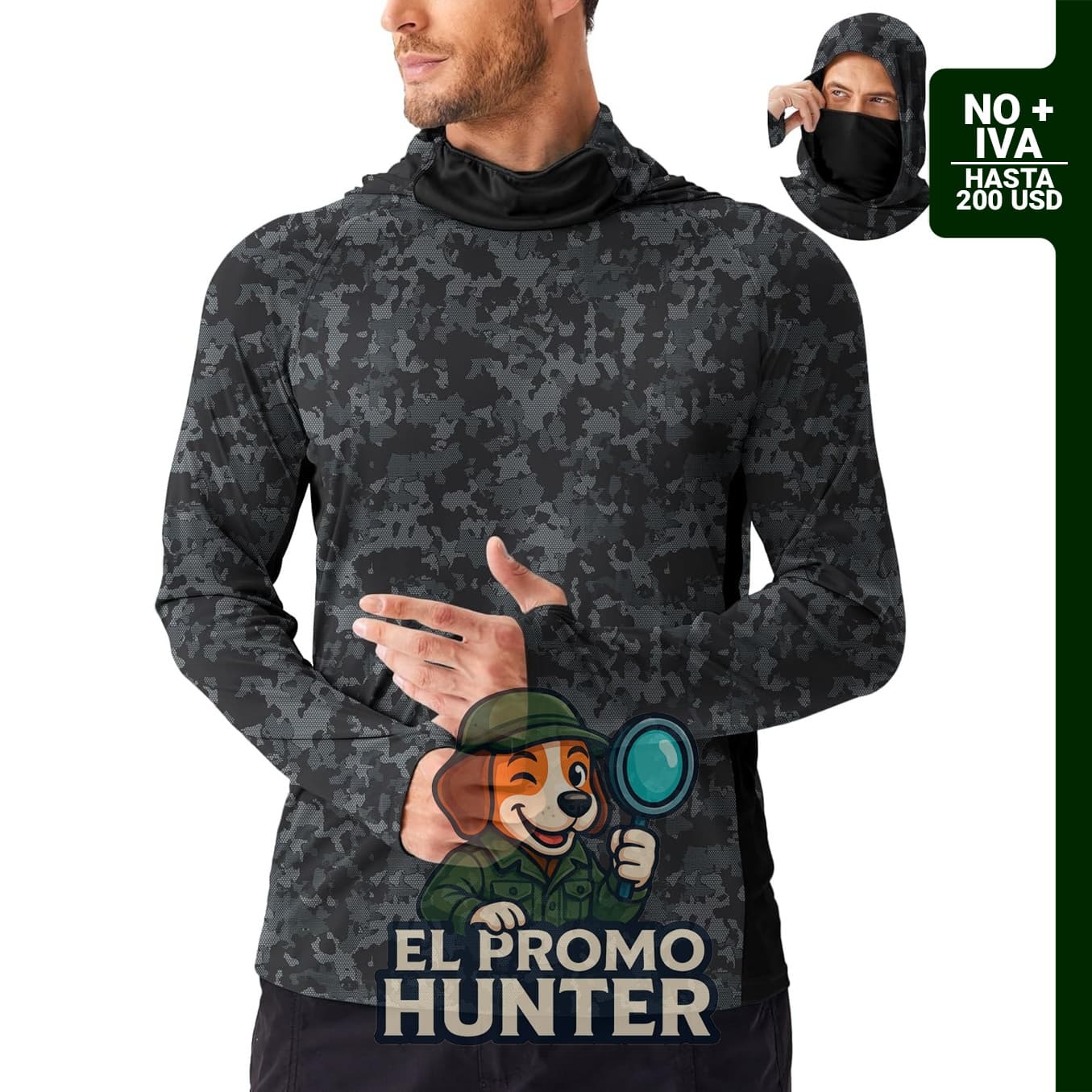 Sudadera PINSPARK para hombre con protección solar UPF 50+, manga larga y máscara para actividades al aire libre.