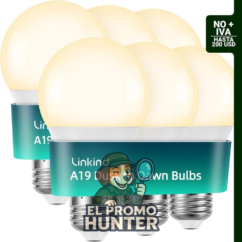 Linkind Bombillas LED A19 para exteriores con sensor de encendido/apagado automático, 9.5 W, 1200 lúmenes, base E26.