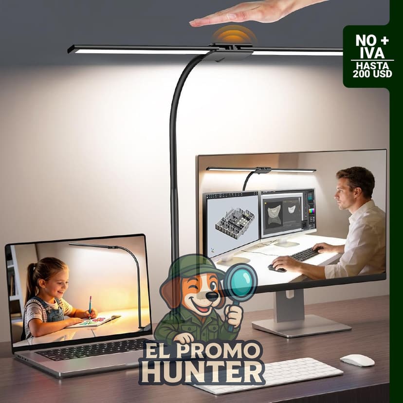 Syrinx Lámpara de escritorio LED de doble cabezal con cuello de ganso flexible y abrazadera, 50 modos de iluminación.