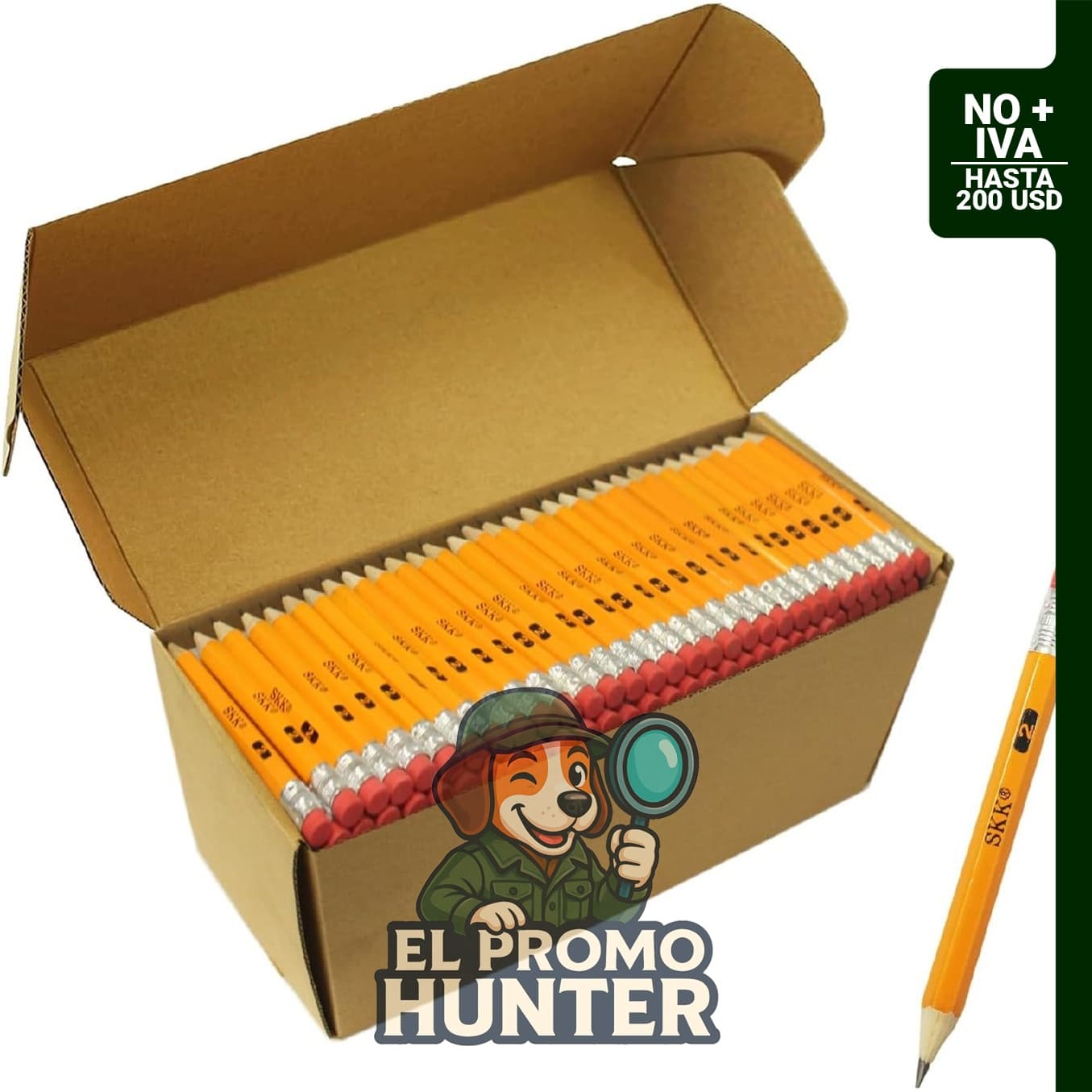Pack de 400 lápices HB #2 preafilados con borrador, hexagonales.