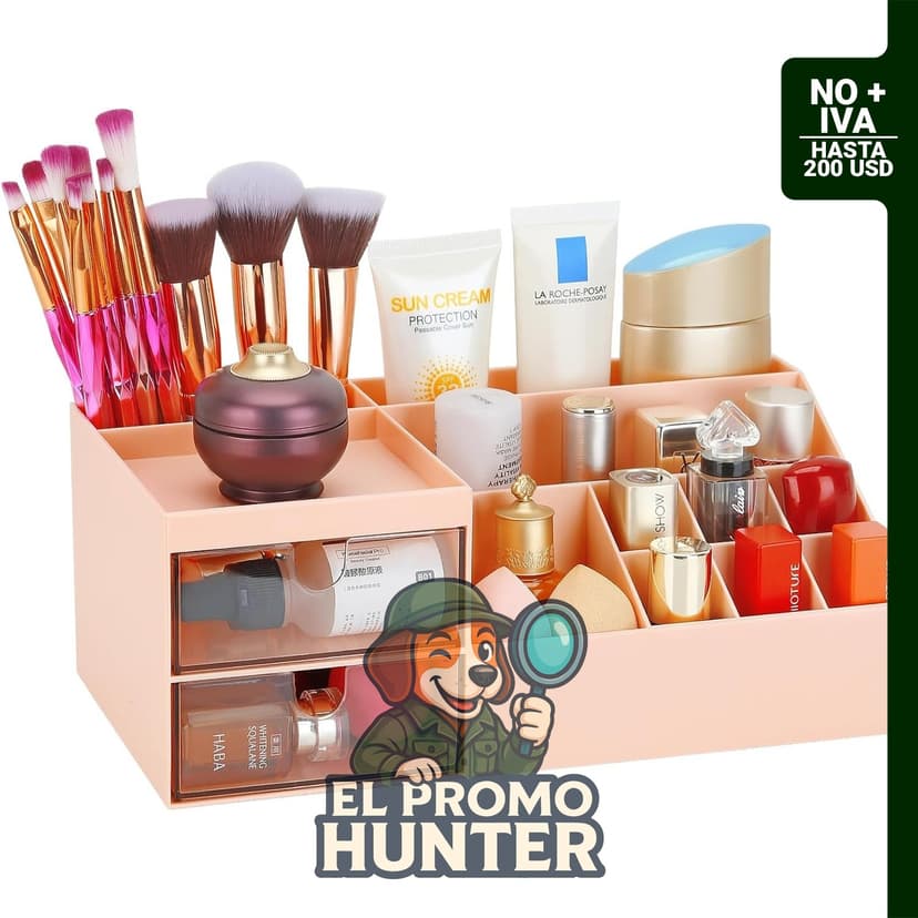LETURE Organizador de Escritorio para maquillaje y cosméticos, con 10 compartimentos y 2 cajones.