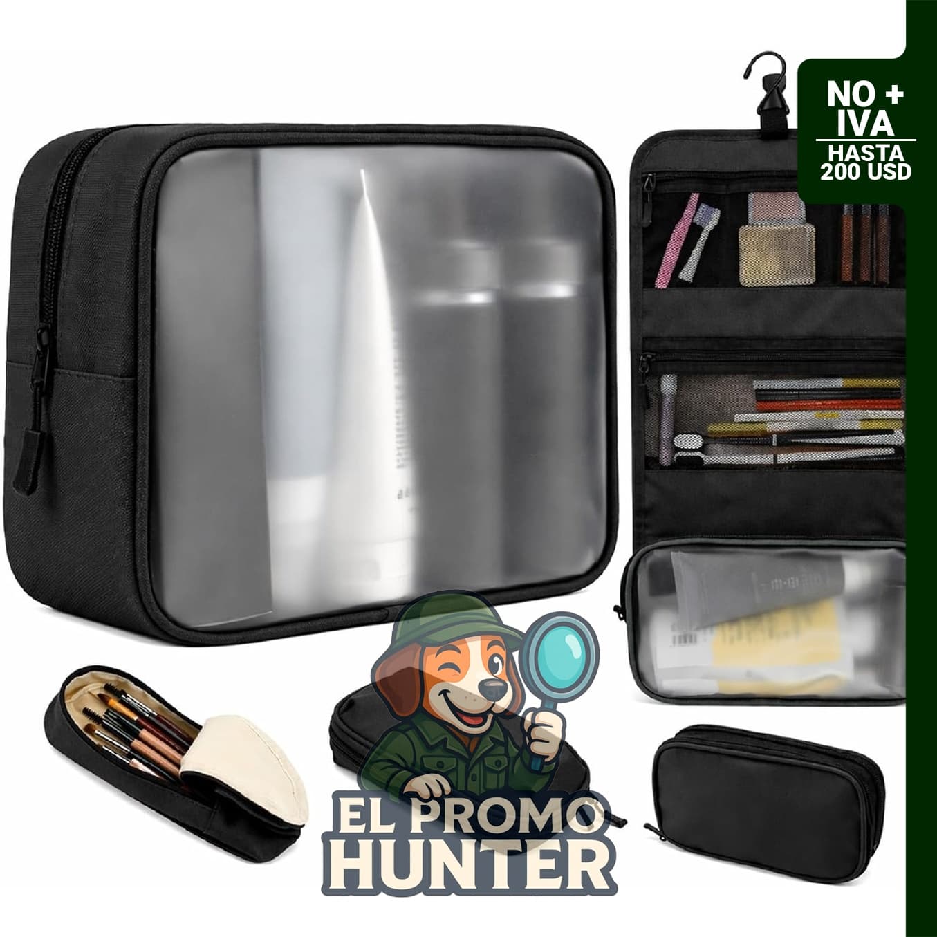 Juego de neceser de viaje para mujer, 5 piezas, incluye organizador colgante, estuche de joyería y bolsa para cables.