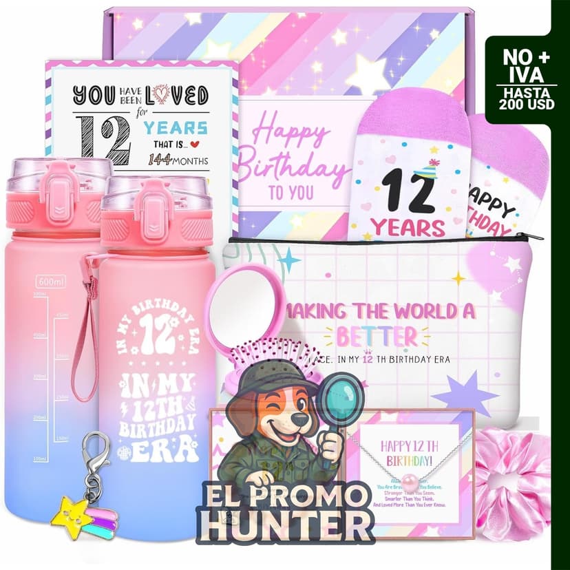 Set de regalo de 10 piezas con botella de 591 ml de Clexela para cumpleaños de 12 años.