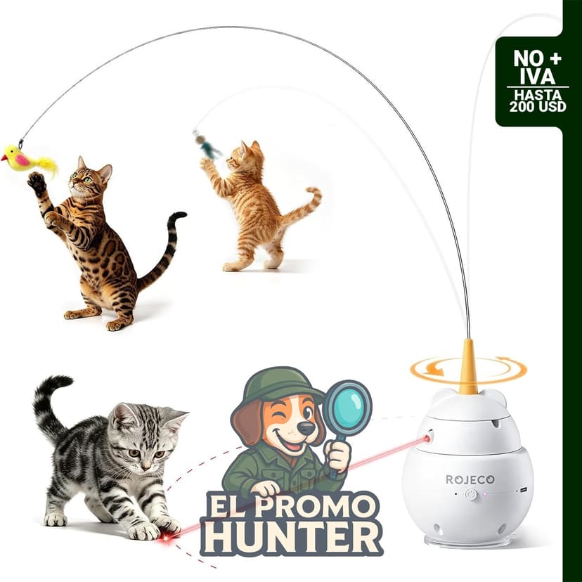 ROJECO Juguete interactivo 2 en 1 para gatos, incluye pájaro volador y láser en movimiento, rotación de 360°, recargable por USB.