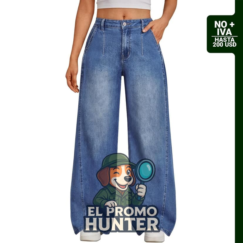 Trendy Queen Jeans de pierna ancha para mujer, pantalones de mezclilla casuales con pliegues laterales.