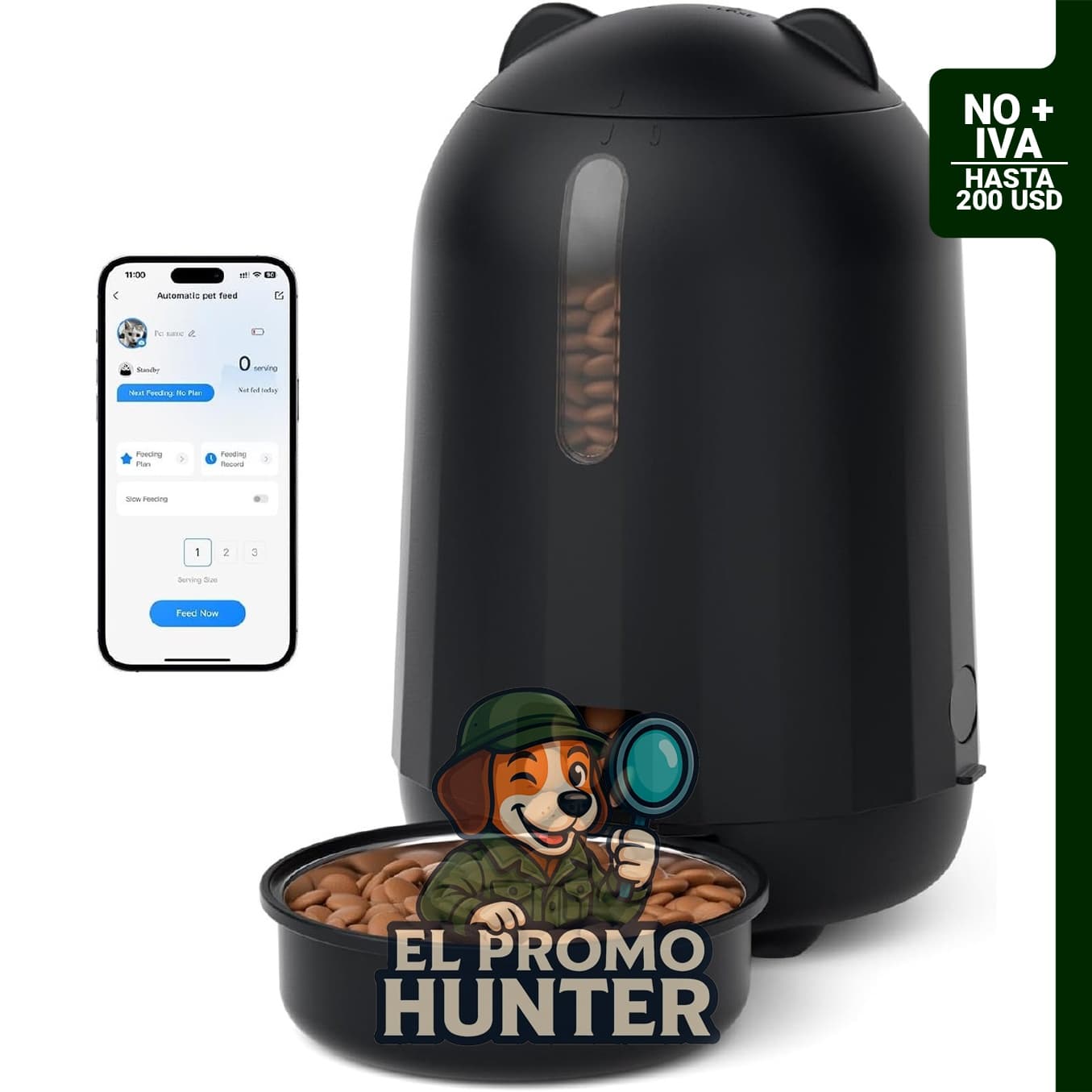 PAPIFEED Comedero automático para gatos, dispensador de alimentos de 3 litros con conexión WiFi.