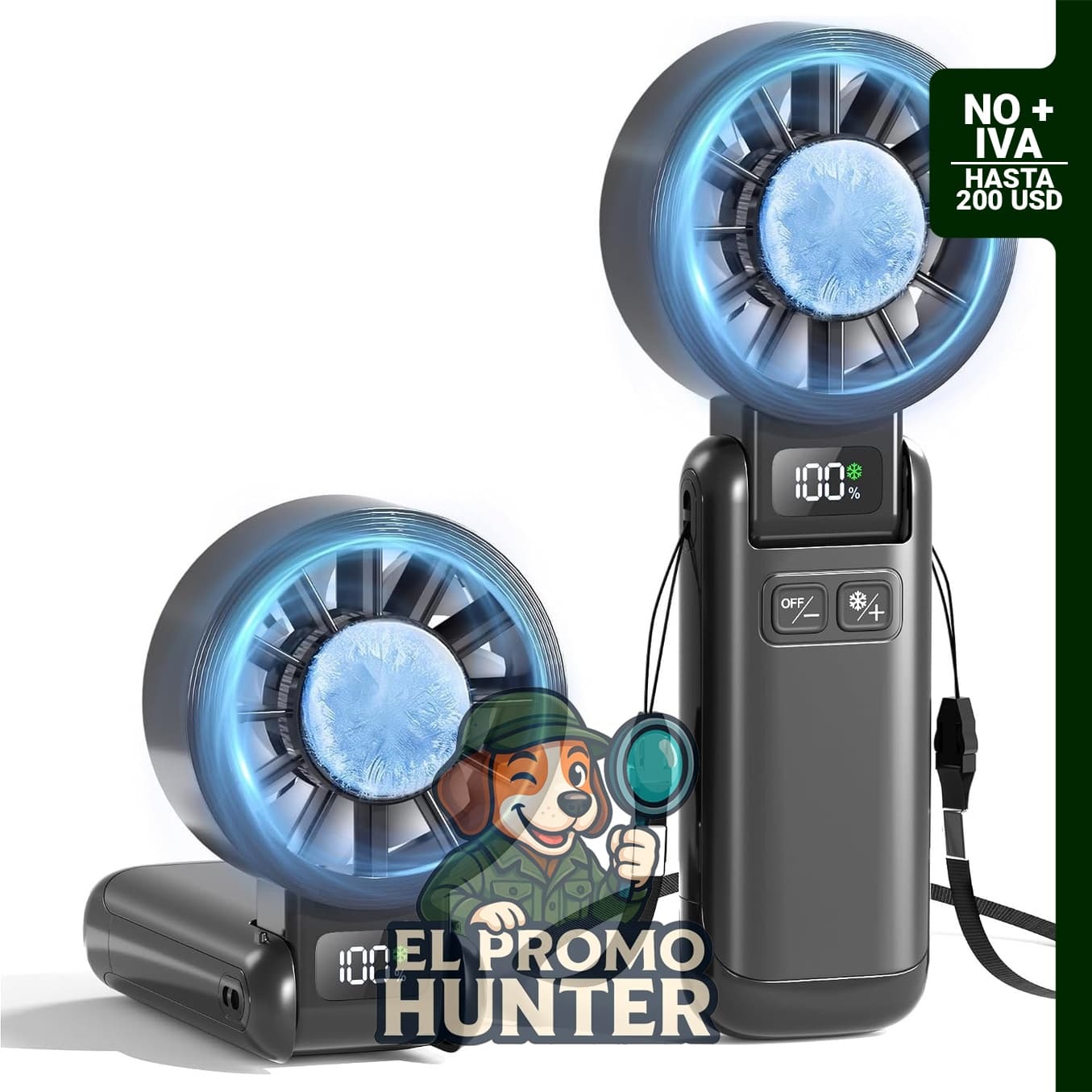 Ventilador de mano portátil, recargable, con refrigeración por hielo y 5 velocidades.