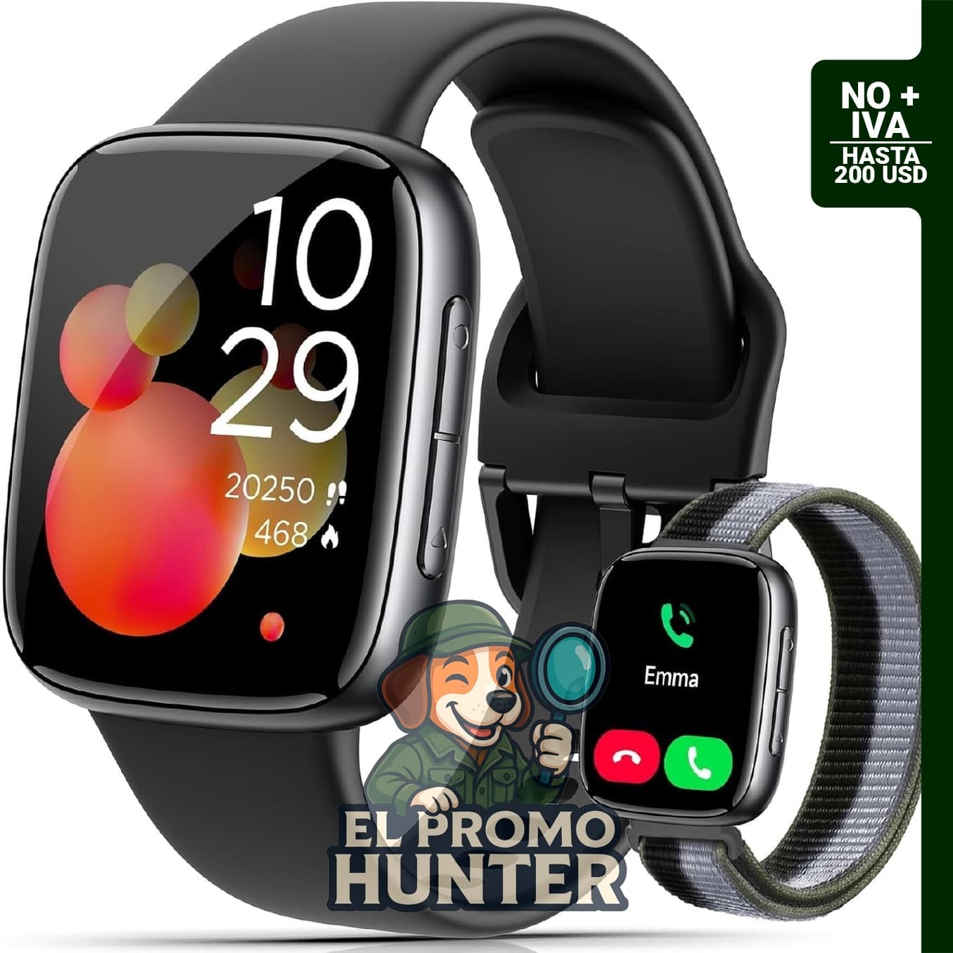 Quican Reloj inteligente AMOLED de 1.85" para iPhone y Android, con monitor de frecuencia cardíaca y SpO2.