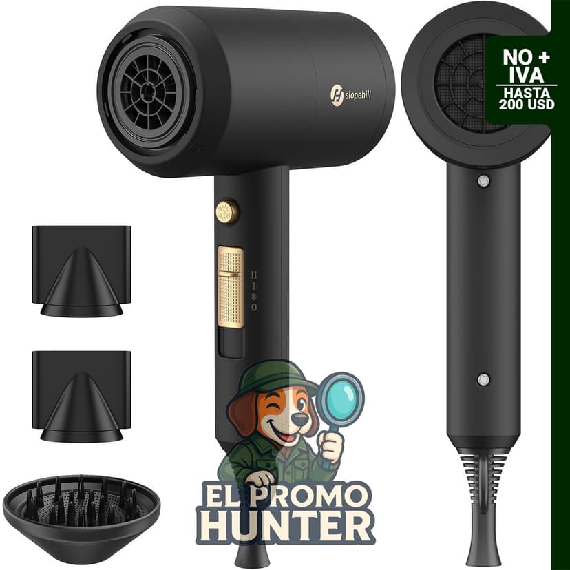 Slopehill Secador de pelo iónico profesional 1800 W, incluye 2 boquillas concentradoras y 1 difusor.