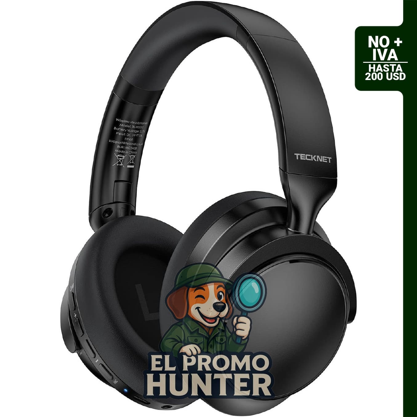 TECKNET Auriculares Bluetooth con cancelación de ruido, micrófono incorporado, 70 horas de reproducción.