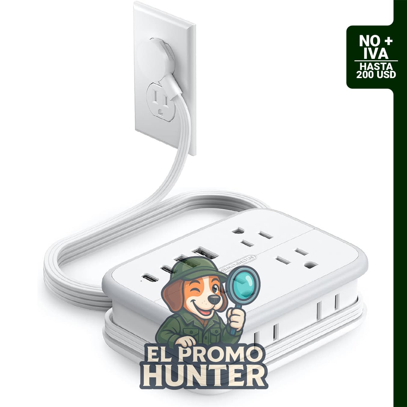 NTONPOWER Regleta de enchufes de viaje con 6 tomas de corriente y 4 puertos USB (2 USB C), cable de 1.2 m.